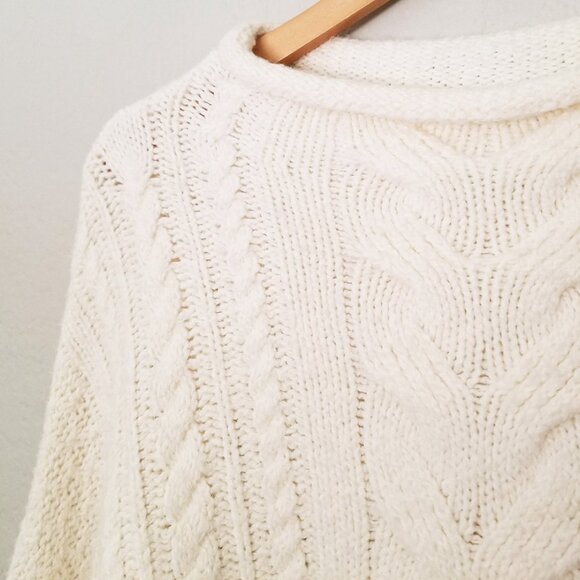 Anthropologie Pilcro Rolled Mock Neck Cable Knit Sweater Pullover, Ivory White S - Picture 12 of 16